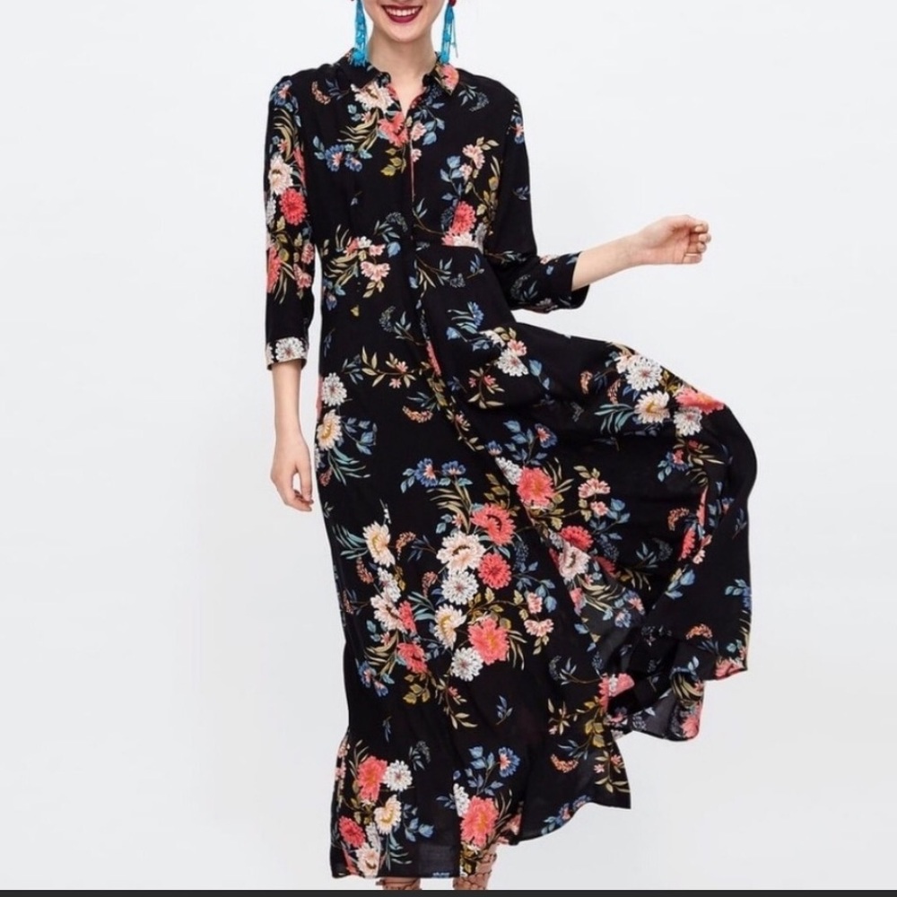Zara Floral Black Maxi Dress